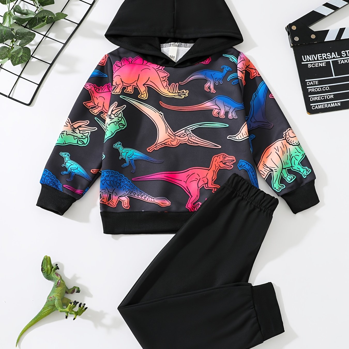 Boys Dinosaur Print Hoodie & Pants Set Kids Clothes