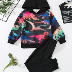 Boys Dinosaur Print Hoodie & Pants Set Kids Clothes