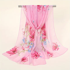 Flower Print Chiffon Scarf Lightweight Sunscreen Shawl