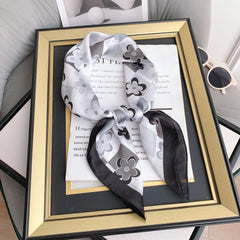 70cm Flower Print Bandana Block Satin Square Scarf Silk Neckerchief Turban