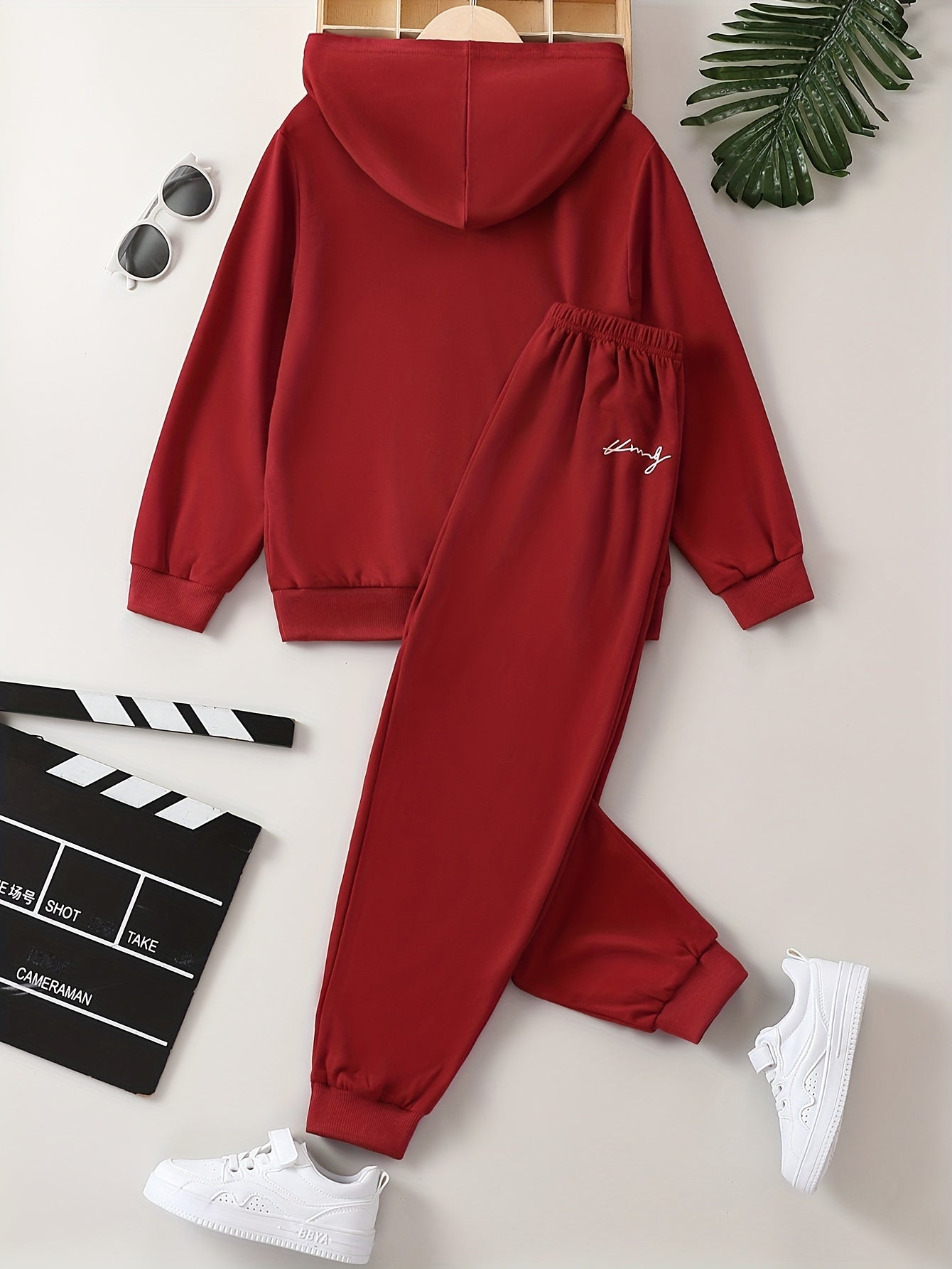 Boy's 2pcs Hoodie & Solid Sweatpants Set for Spring Fall