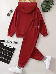 Boy's 2pcs Hoodie & Solid Sweatpants Set for Spring Fall