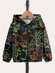 Dino Graphic Zip Front Hooded Jacket for Girls Boys