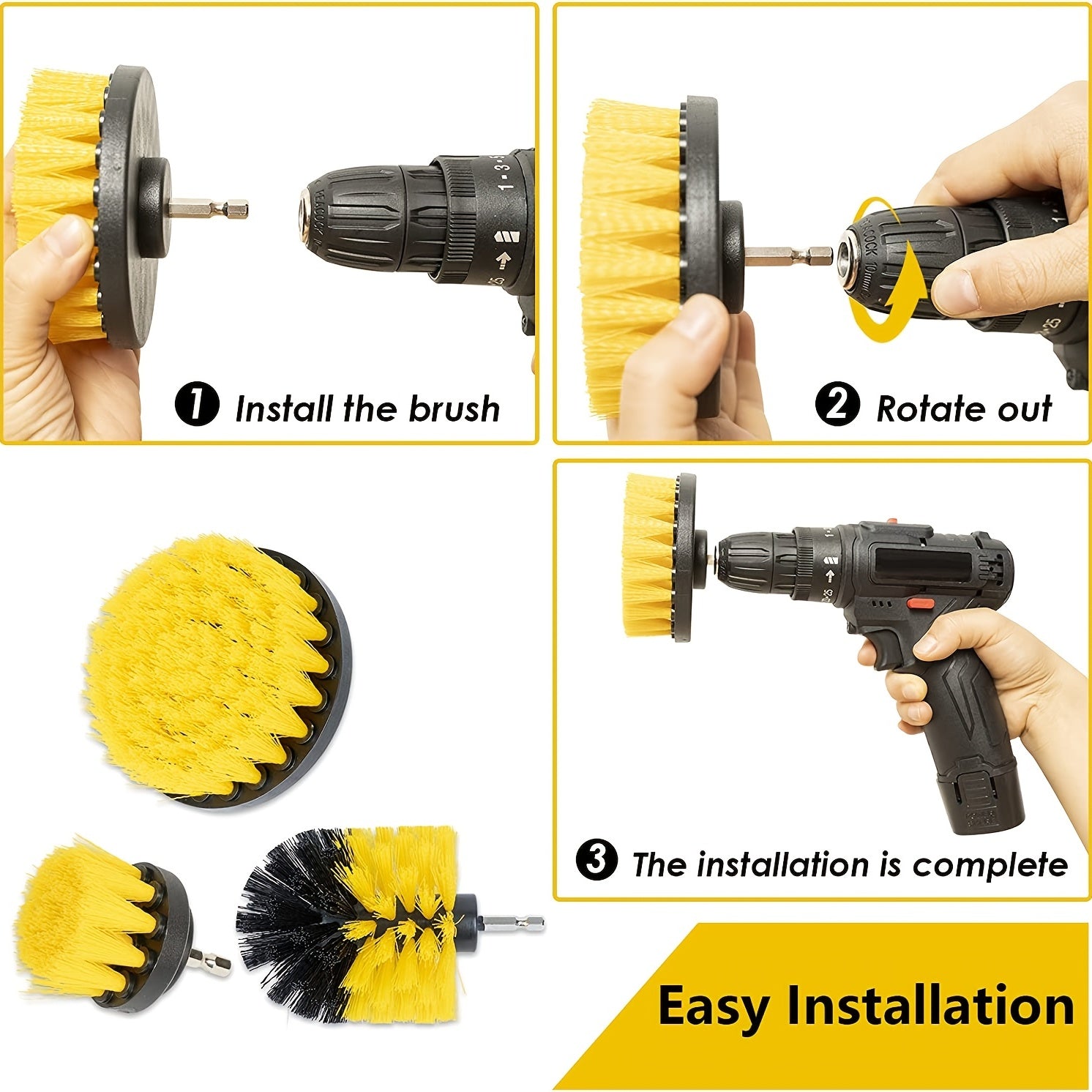 3pc Drill Brush Scrubber Kit for Grout Floor Tub Tile Cleaning