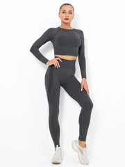 Women's Seamless Long Sleeve Sports Crop Top & Leggings Yoga Suit