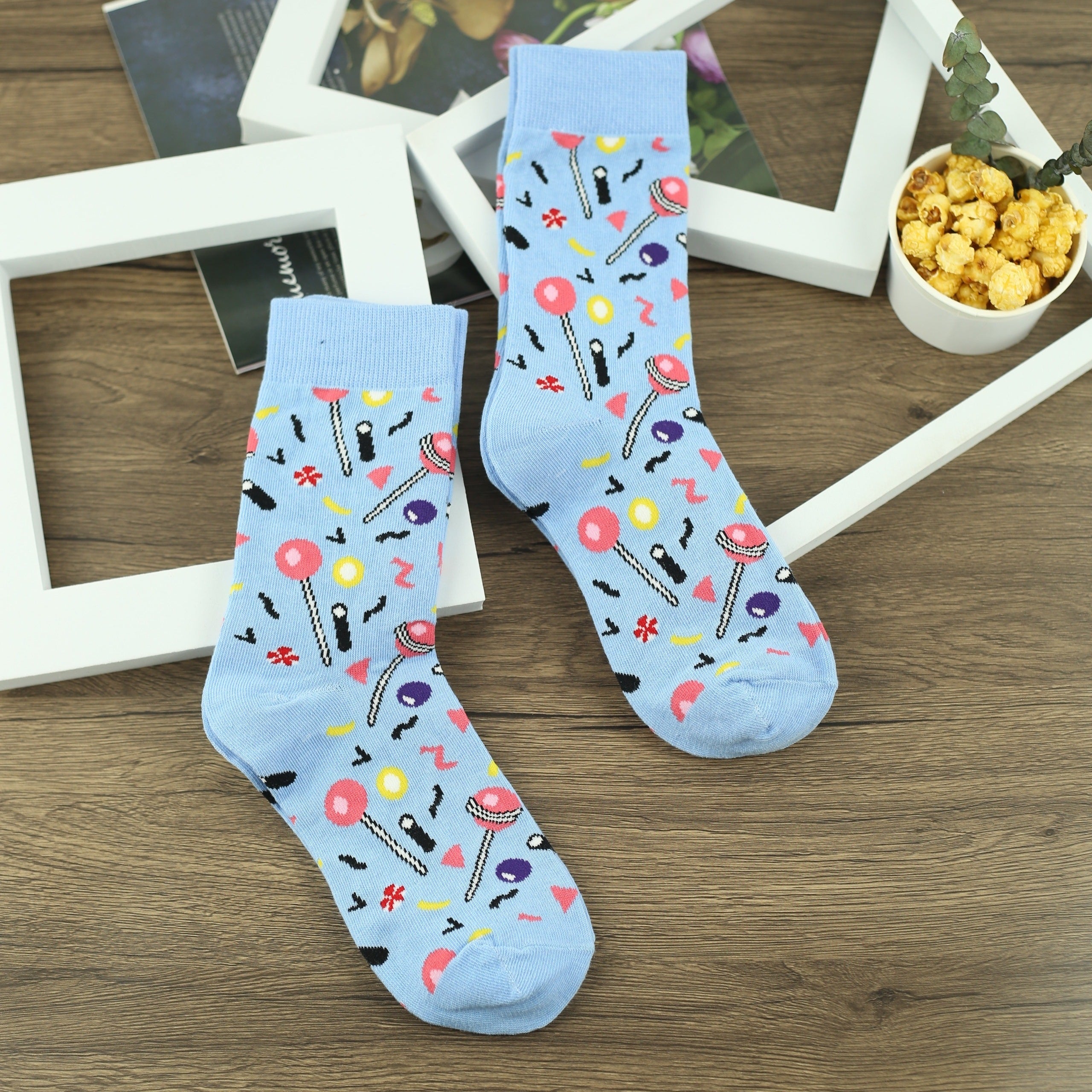 Men's Cartoon Lollipop Crew Socks 2 Pairs