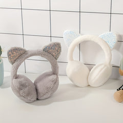 Sequined Cat Ear Shape Plush Earmuffs Winter Protection