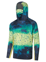 Men's UPF 50 Sun Protection Hooded Shirt Fish Scale Print