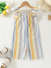Toddler Girls Rainbow Striped Jumpsuit Overall Romper