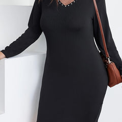 Solid Mesh Long Sleeve Bodycon Dress
