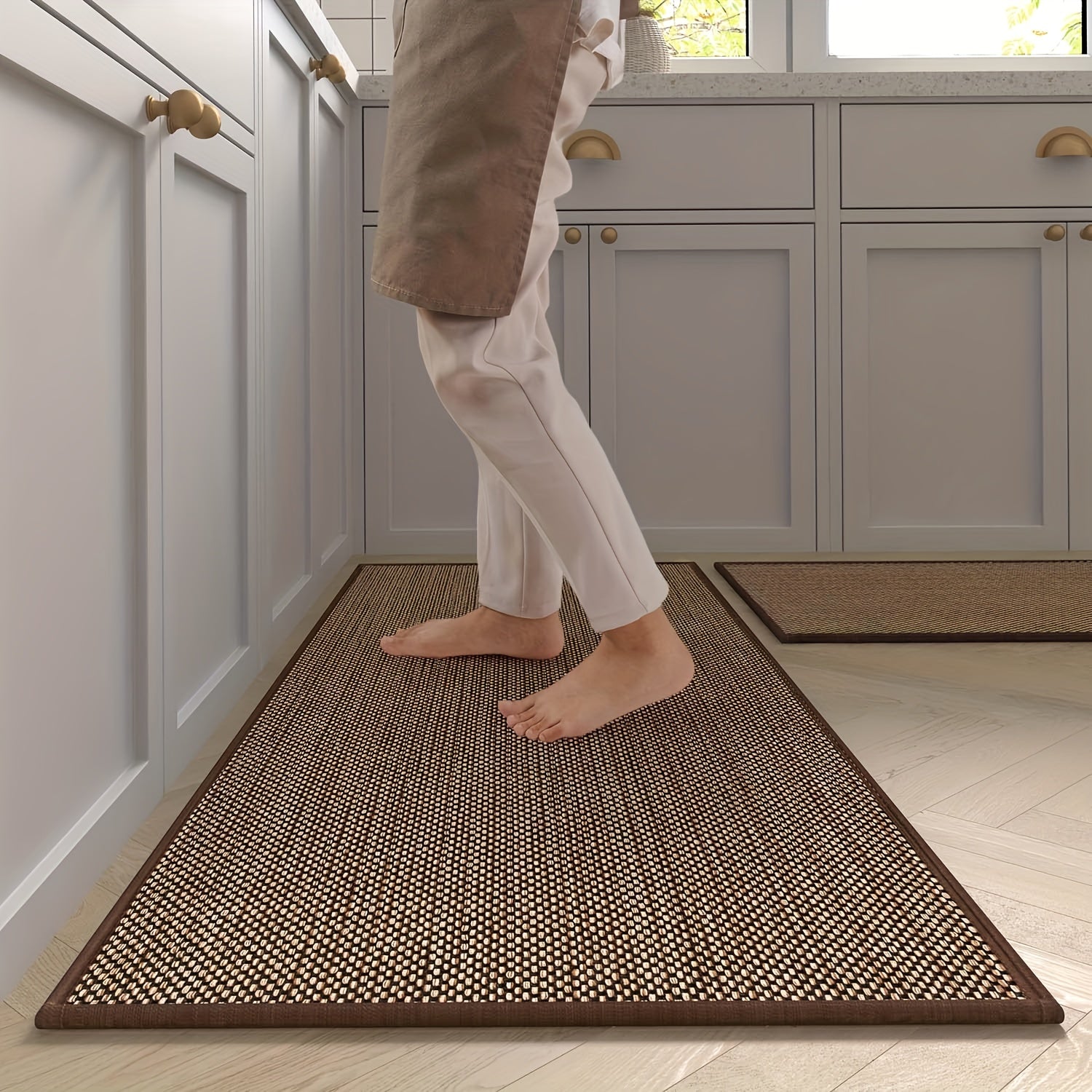 2pcs Kitchen Rugs Mats Set Anti fatigue Washable Non Slip Woven Runner Rug