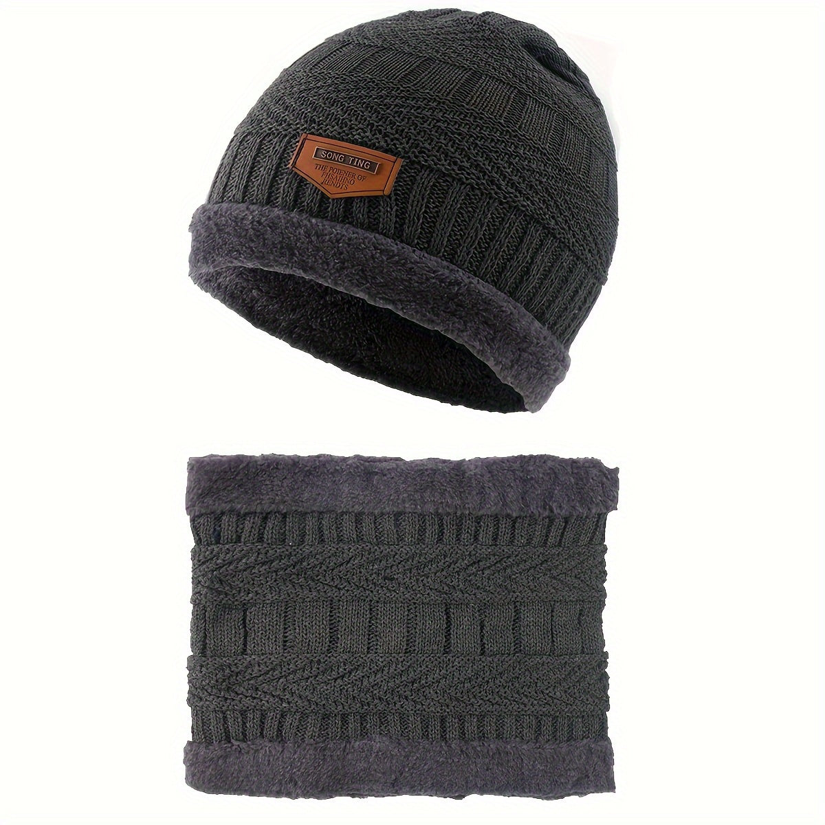Striped Warm Winter Hats with Neck Scarf, Knitted Ear Protection