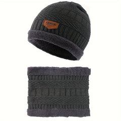 Striped Warm Winter Hats with Neck Scarf, Knitted Ear Protection