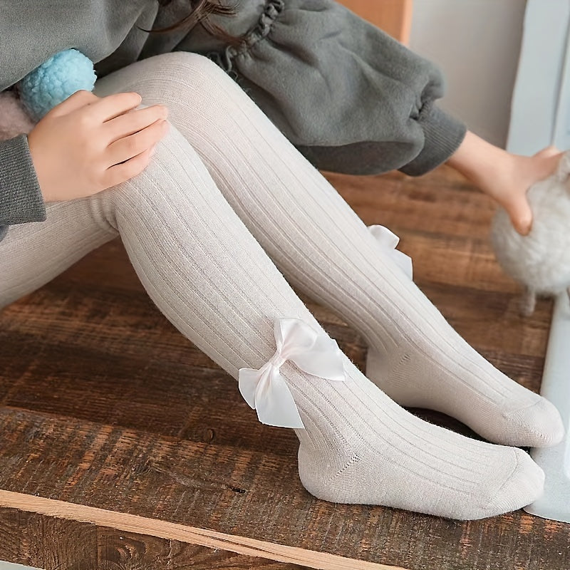 Baby Girls Kids Thin Fleece Knitted Pantyhose Bowknot Leggings