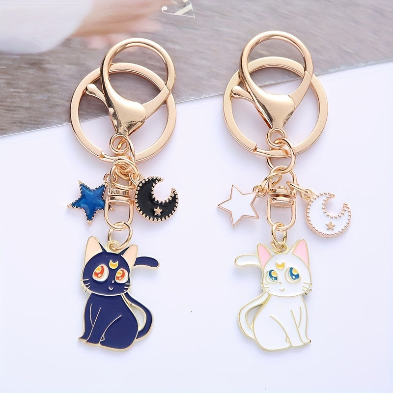 Anime Keychain for Girls, 12 Cat Moon and Pentagram Designs