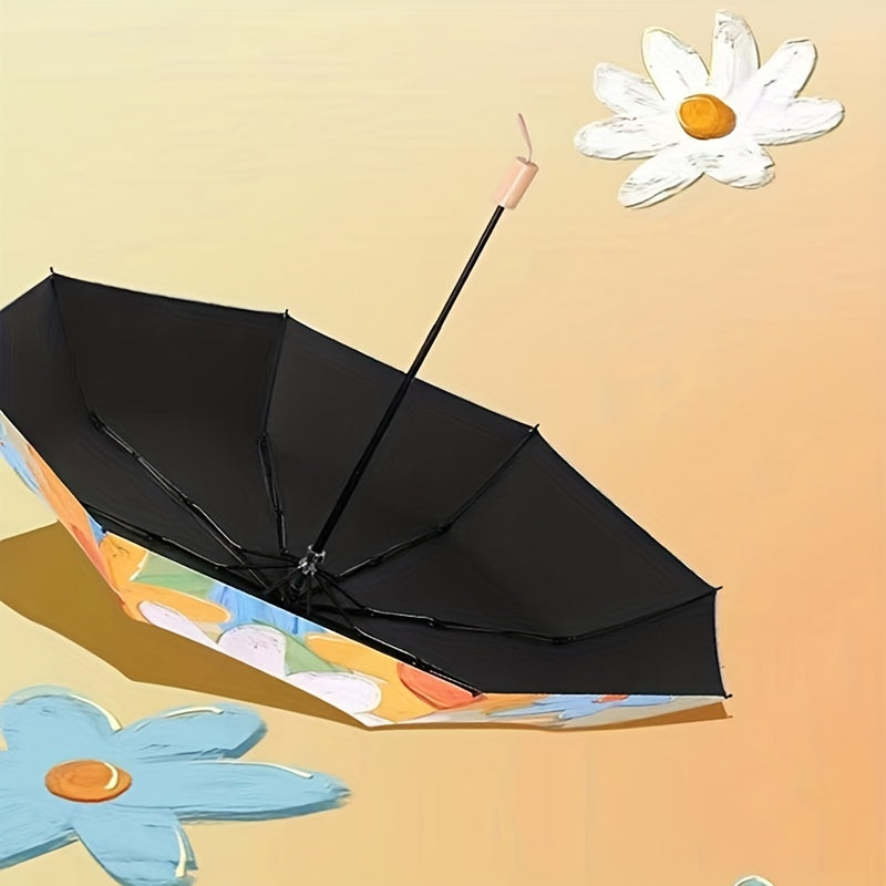 Vintage Oil Painting Folding Umbrella UV Protection