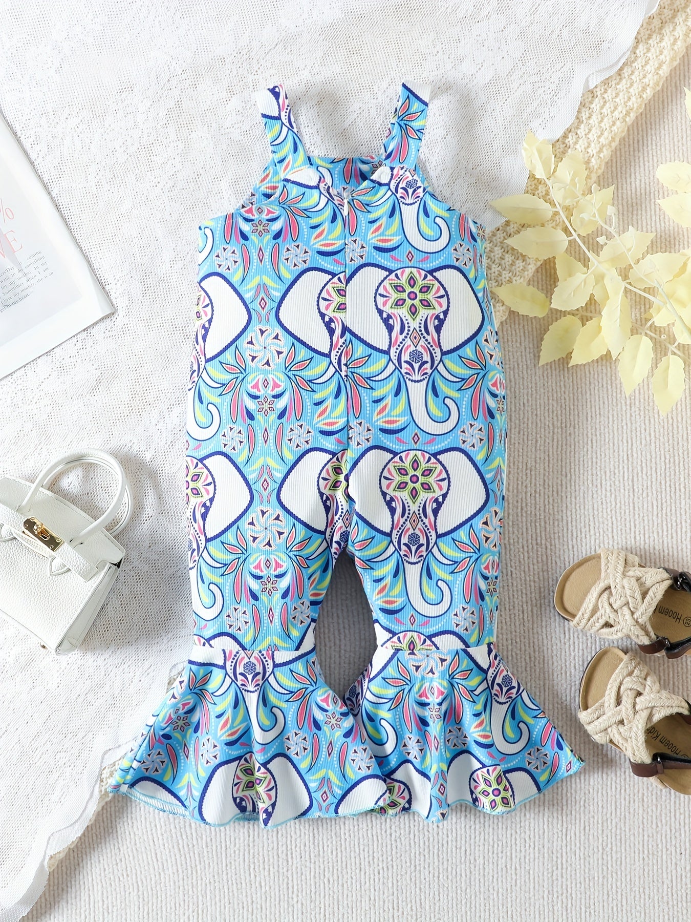 Toddler Girls Elephant Graphic Cami Rompers Flare Leg Pants Jumpsuit