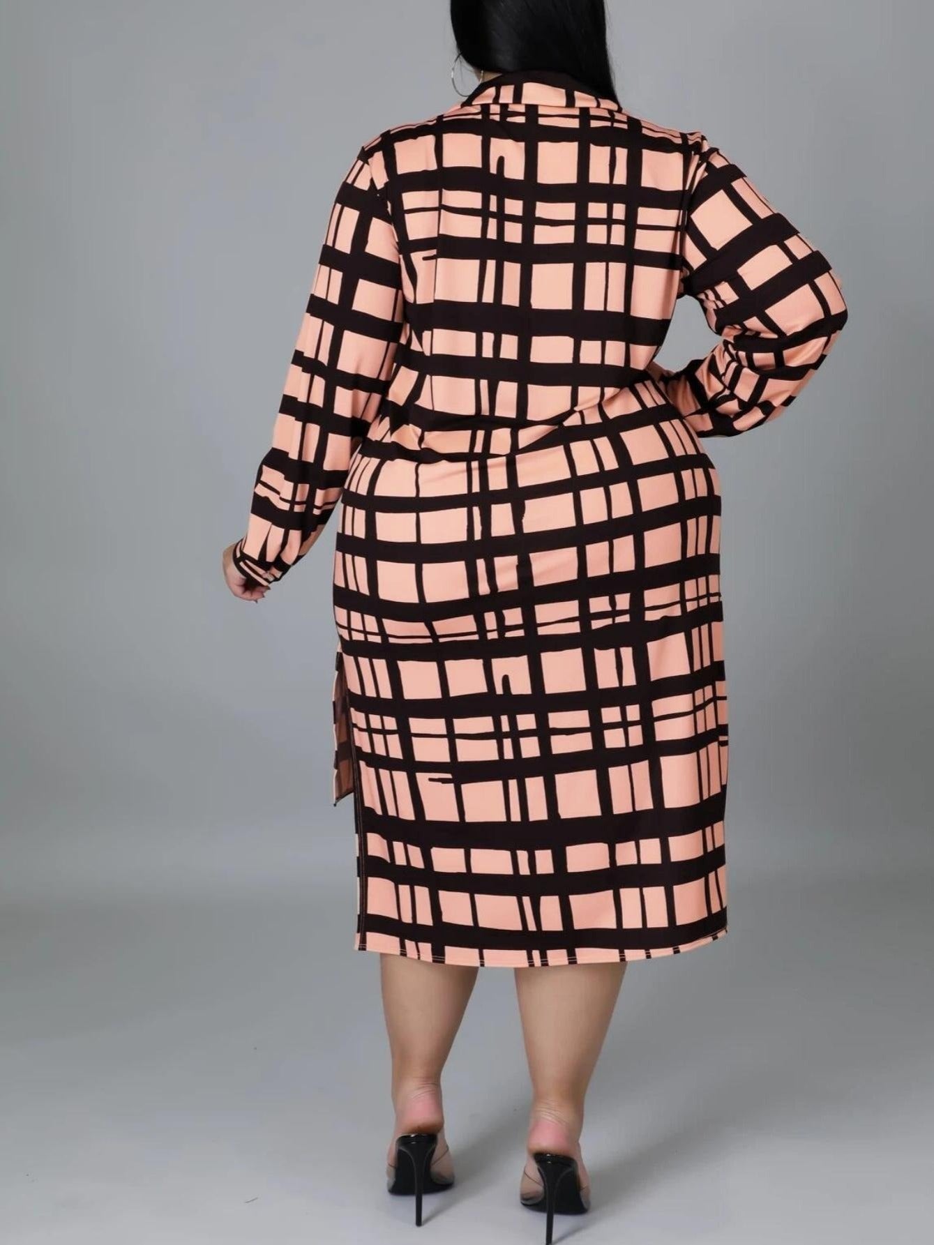 Plaid Button Shirt Dress With Pocket
