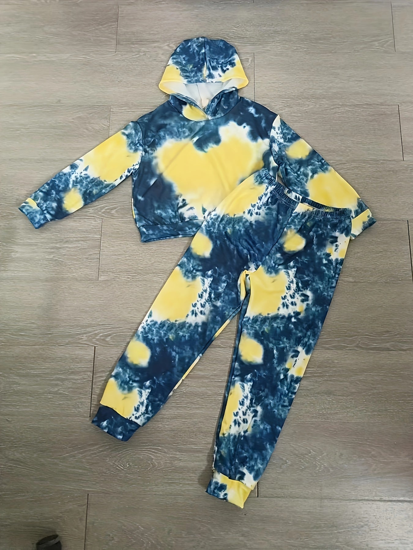 Girl's Marble Pattern 2pcs Hoodie & Sweatpants Set