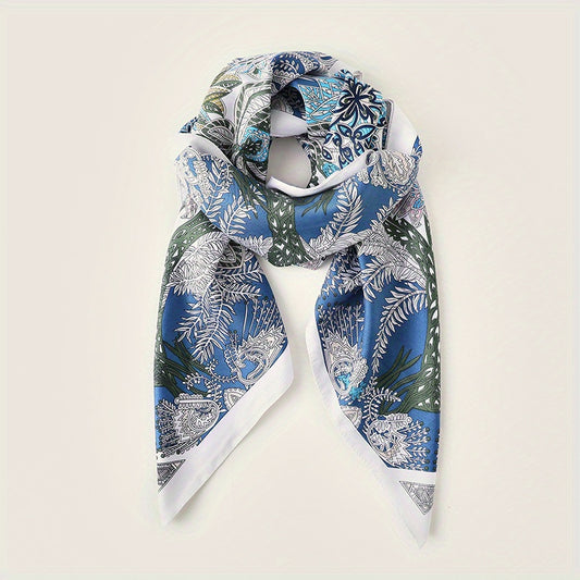 Floral Boho Style Neck Scarf Square Silky Scarf French Retro Style for Women