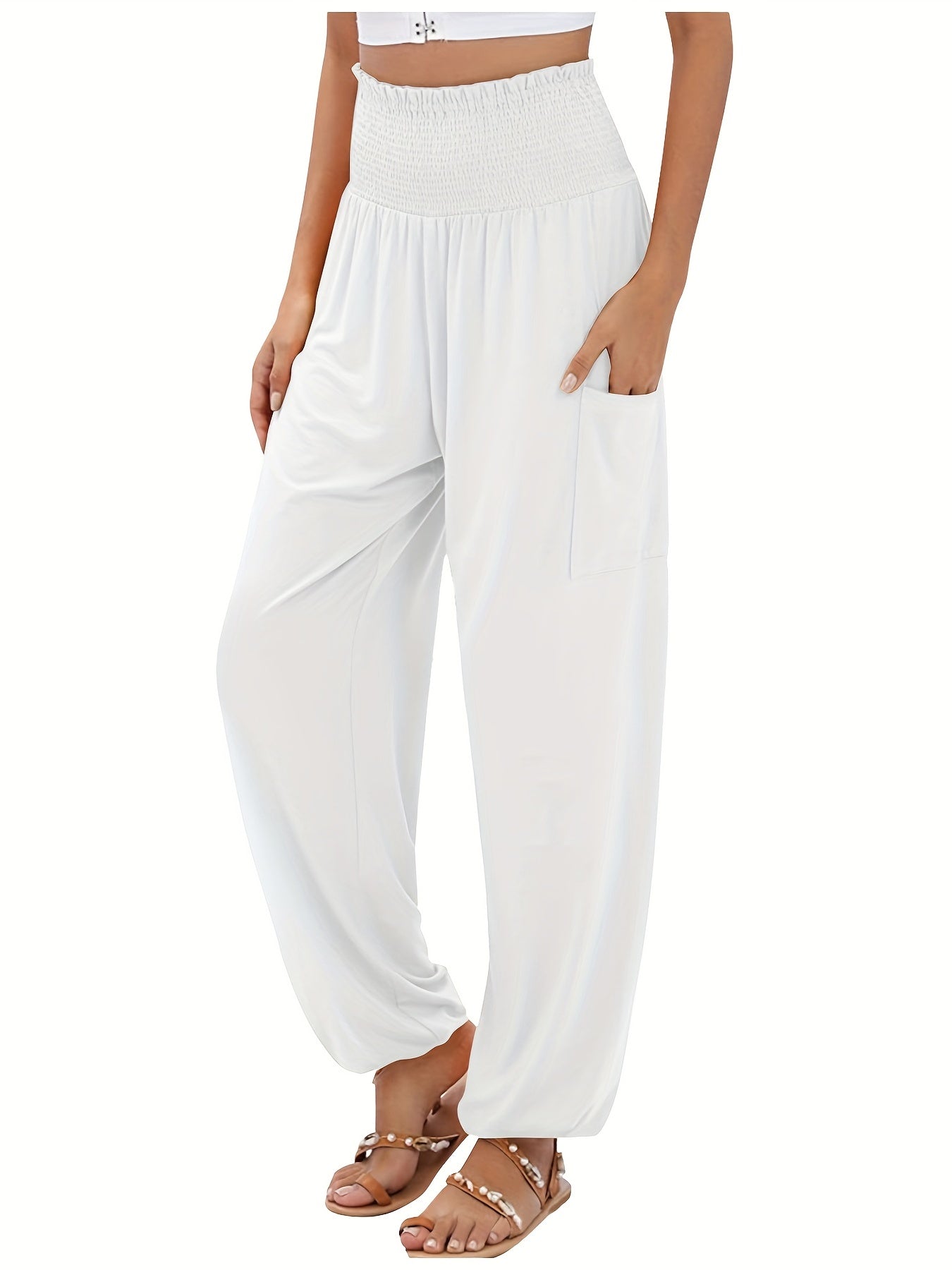 Solid Lantern Trousers with Shirred Waist
