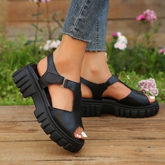 Women's Platform Sandals Hook & Loop Fastener Cutout Breathable Thick Sole