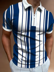 Men's African Print Zip Up Polo Shirt Traditional Design Summer Pullover