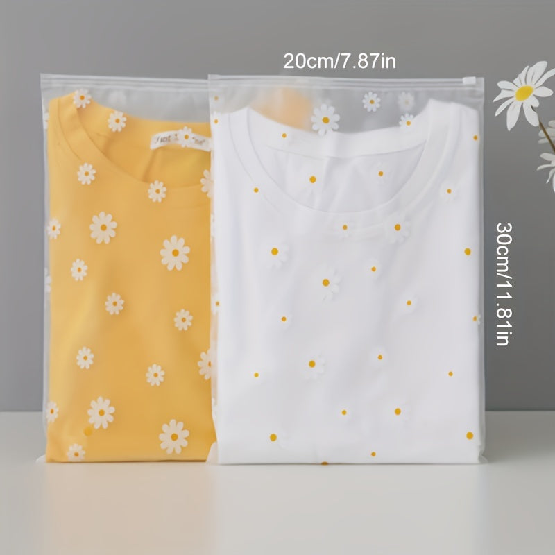 5pcs Daisy Flower Print Storage Bag Zipper Clothes Sorting Travel Organizer