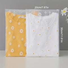 5pcs Daisy Flower Print Storage Bag Zipper Clothes Sorting Travel Organizer