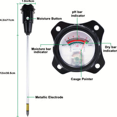 Soil PH Meter Long Probe Deep Soil Moisture Tester 2-in-1 Hygrometer