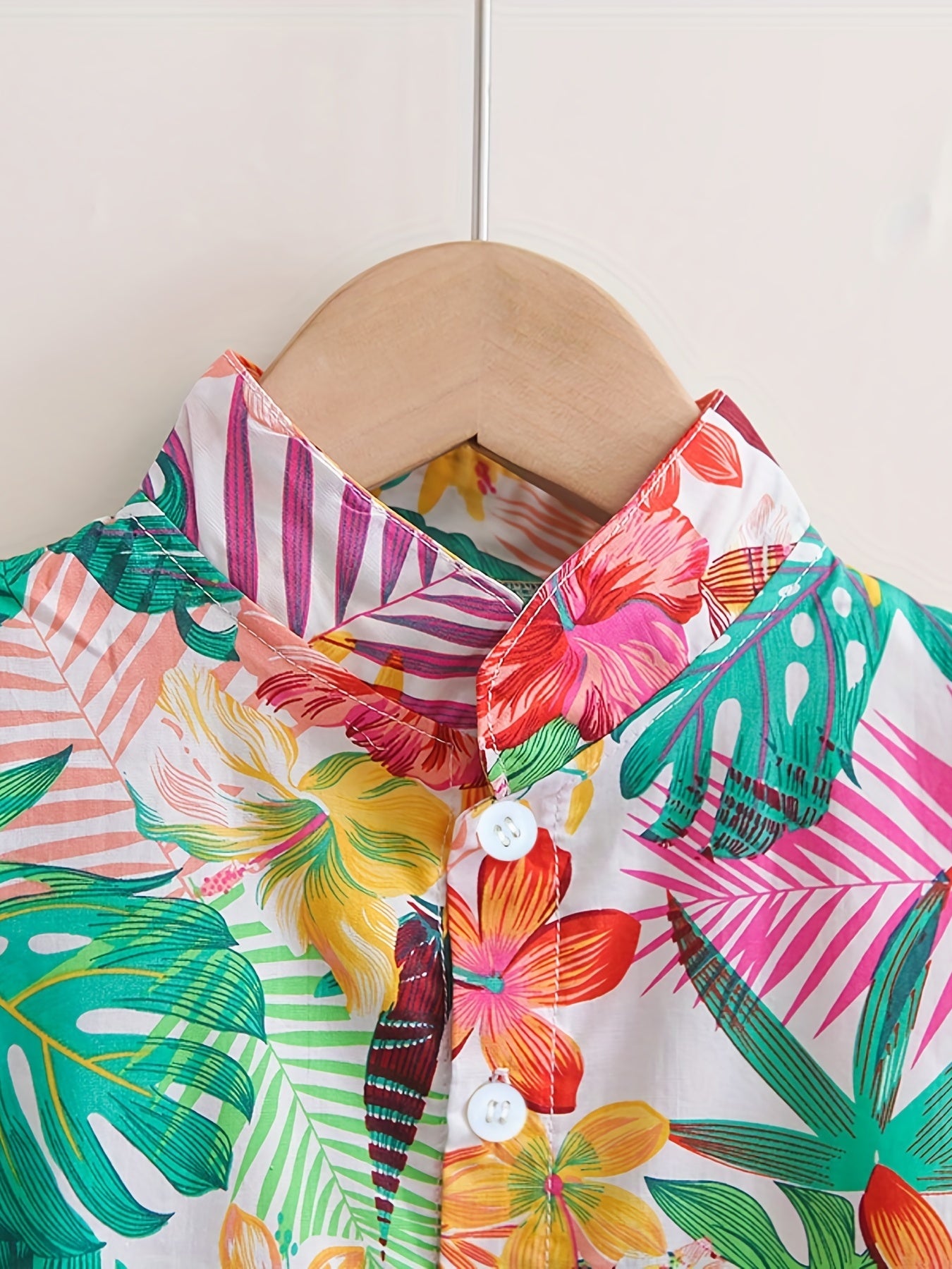 Boys Leaf & Flower Print Outfit Shirt & Shorts Kids Summer Clothes Sets