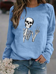 Halloween Skull Printed Sweatshirt for Women