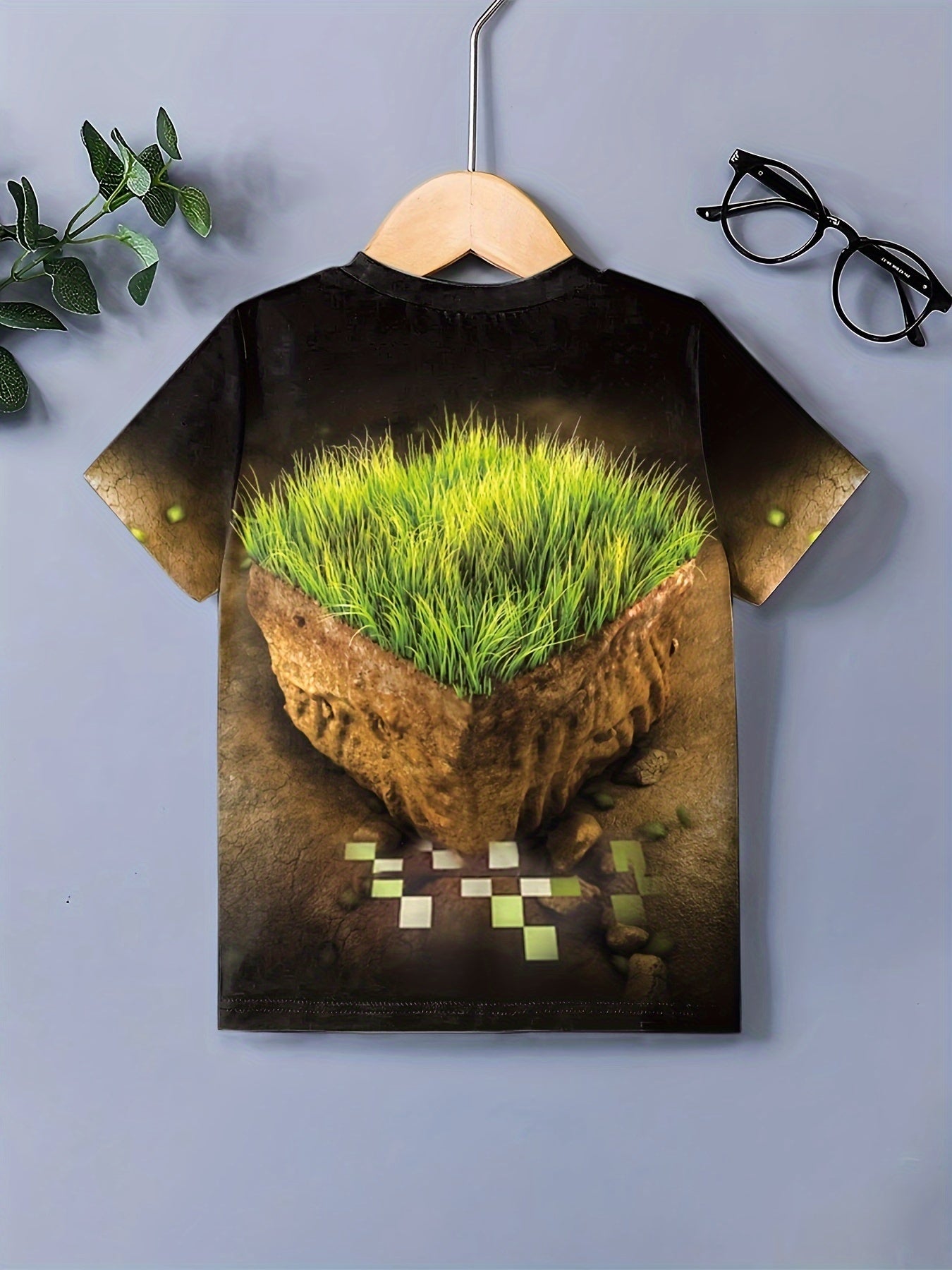 3D Grass Cube Graphic Short Sleeve T shirt For Girls Summer Gift