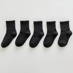 5 Pairs Girls Striped High Elastic Cotton Socks