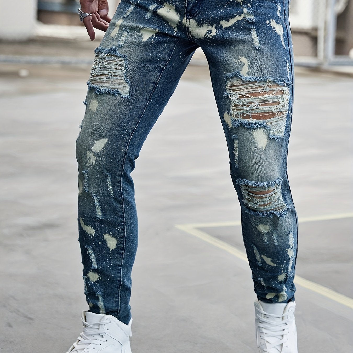 Slim Fit Ripped Jeans Men's Casual Street Style Denim Pants