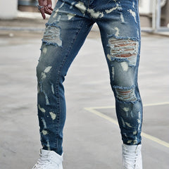 Slim Fit Ripped Jeans Men's Casual Street Style Denim Pants