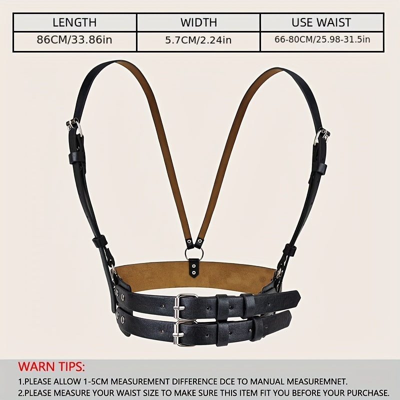 Punk Body Harness Belt PU Leather Double Pin Buckle Waistband