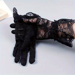 3 Pairs Women's Pink Floral Lace Wedding Gloves Long Sleeve Sun Protection
