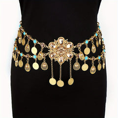 Flowers Pattern Metal Waist Chain Charm Bohemian Belt For Girls Children