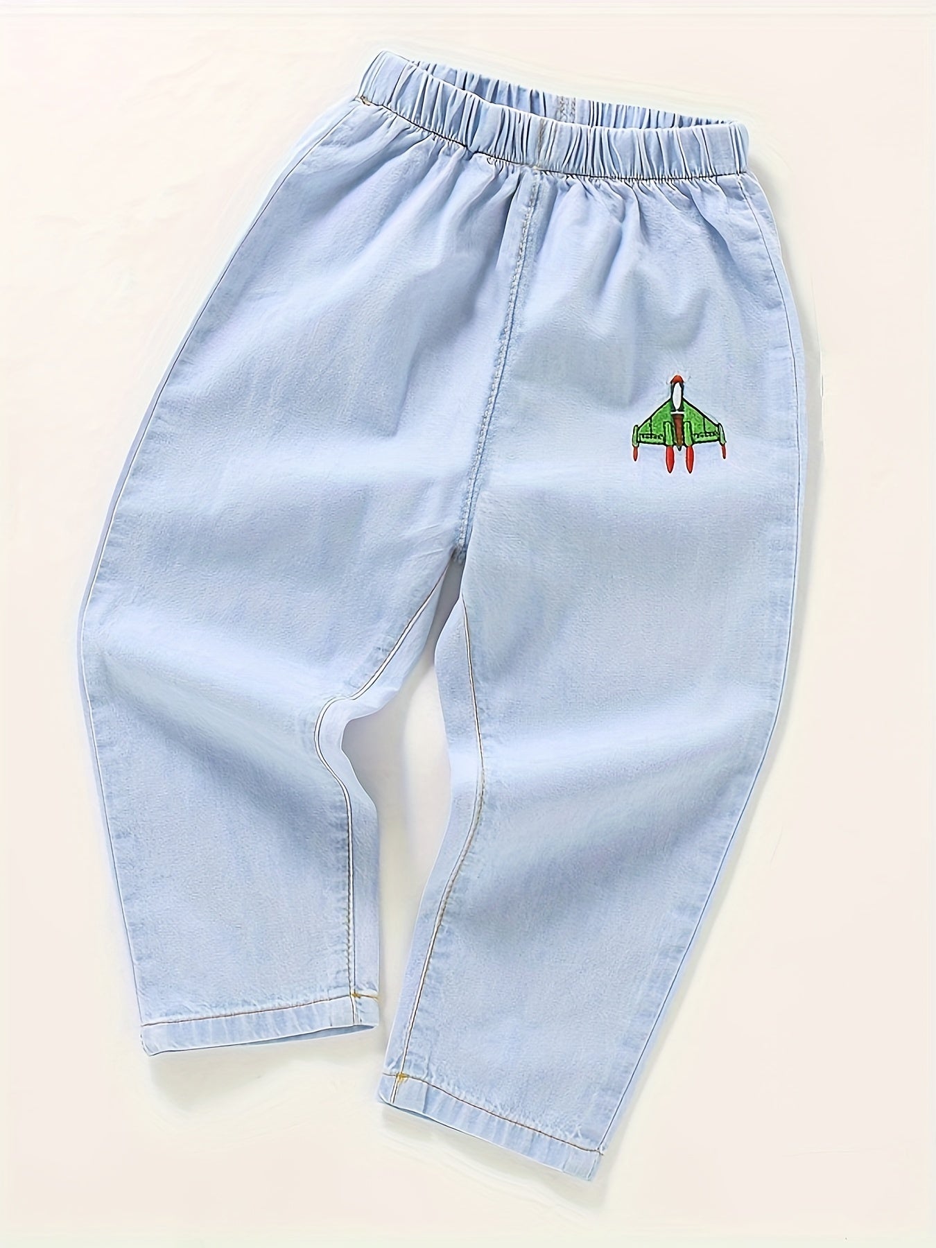 Boys Airplane Embroidered Jeans for Spring & Autumn