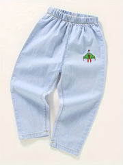Boys Airplane Embroidered Jeans for Spring & Autumn