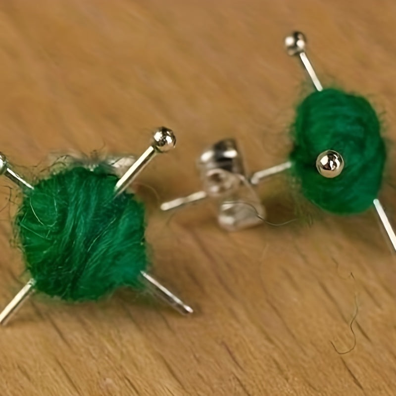 Yarn Ball & Needle Mini Stud Earrings - Holiday Gift