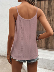 Embroidered Cami Top Scallop V Neck Spaghetti Strap Women's Clothing