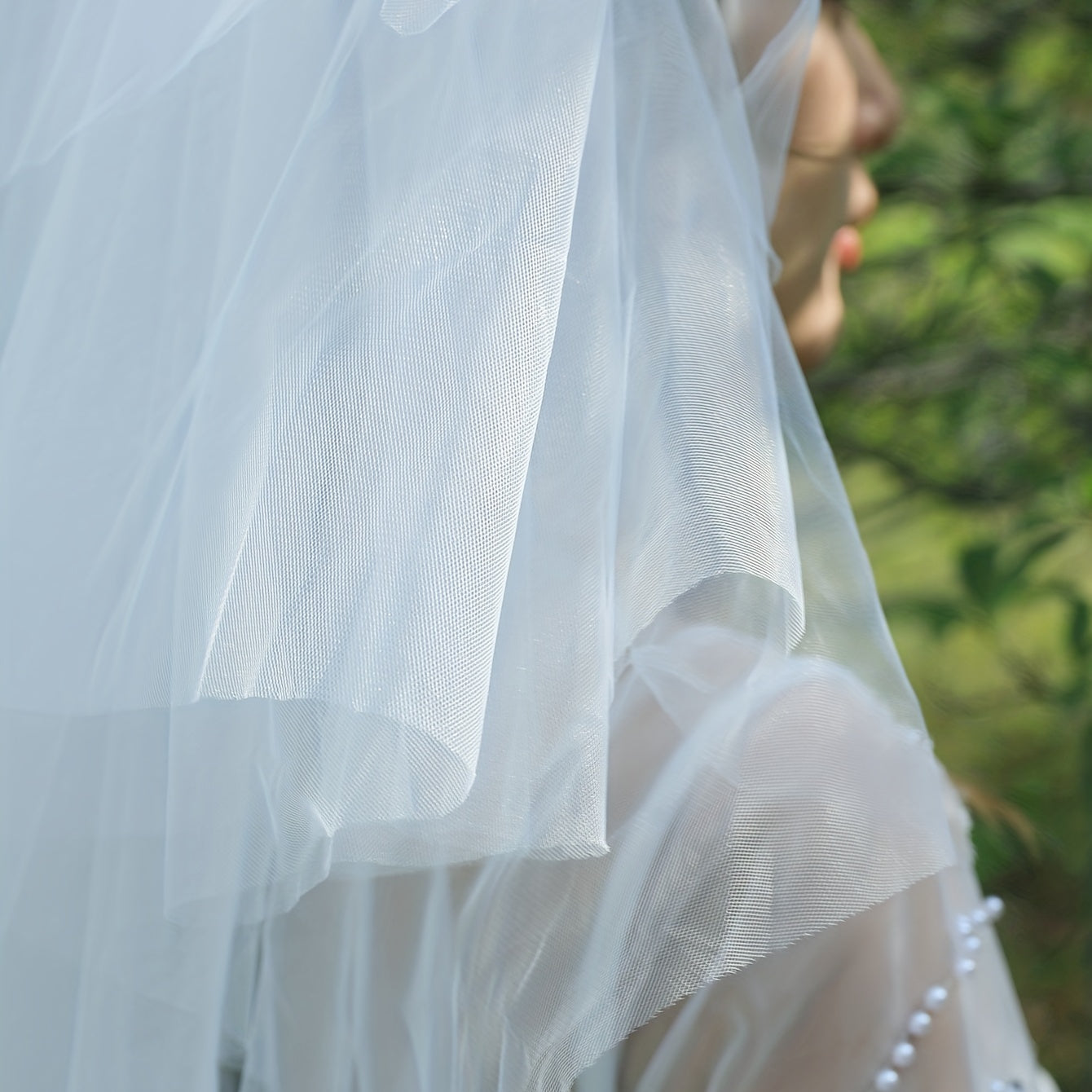 Bridal Layer Mesh Veil With Comb Faux Pearl Wedding Accessories