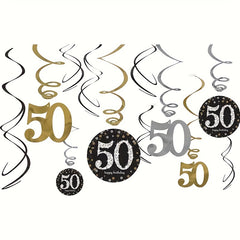 6pcs Gold Silver Hanging Swirls for 50th Birthday Decorations