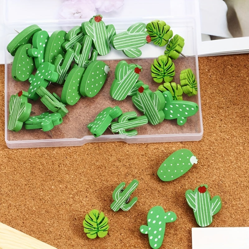 30 Decorative Cactus Push Pins Wooden Cork Board Tacks