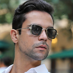 Men's Vintage Steampunk Polarized Metal Sunglasses Square Frame
