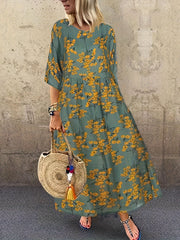 Boho Dress Women's Plus Size Allover Print Half Sleeve Maxi Dress