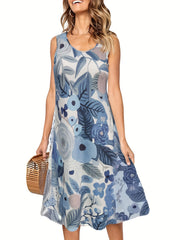 Floral Tank Dress Women's Casual Round Neck Stretch