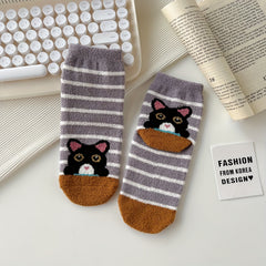 5 Pairs Cartoon Cat Print Socks Women's Stockings